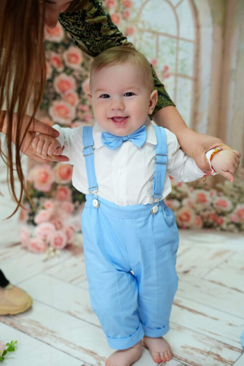 Costum Romeo - dungi - bleu ciel - imagine 3