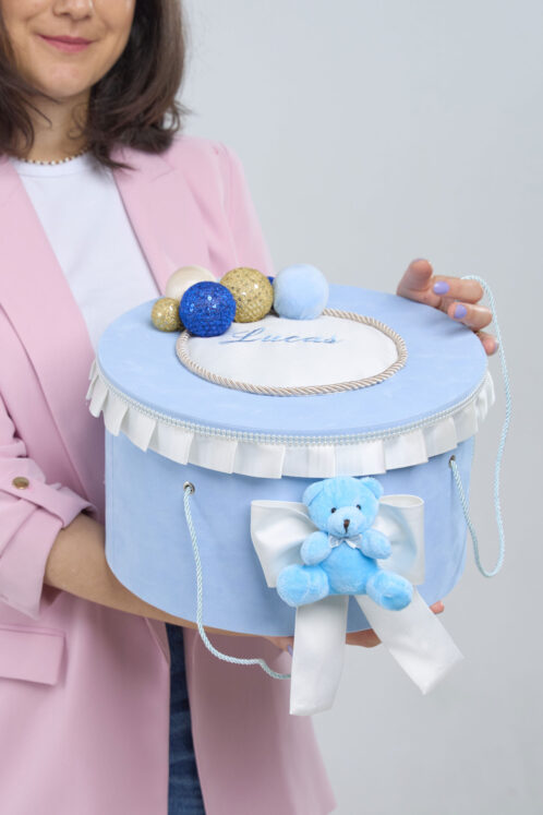 Cufăr Trusou - Ursuleț cu baloane pe Catifea – Bleu - imagine 3