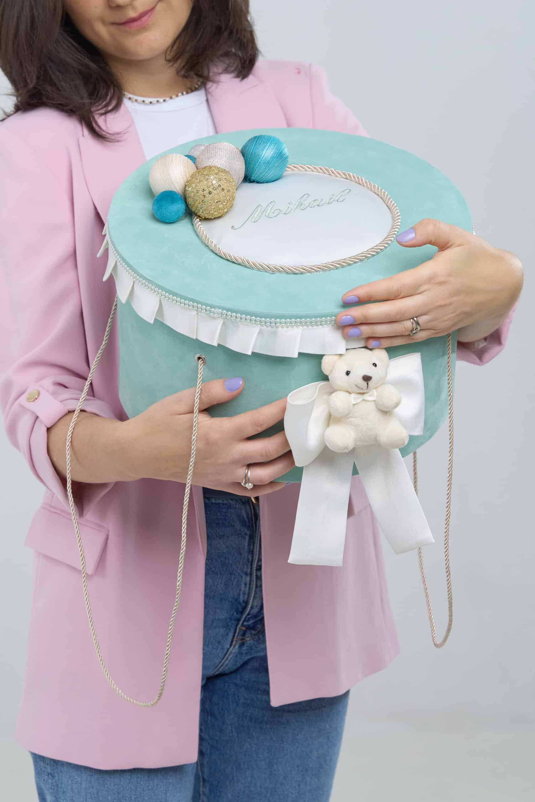 Cufăr Trusou - Ursuleț cu baloane pe Catifea – Mint 3 Cufăr Trusou - Ursuleț cu baloane pe Catifea – Mint - imagine 3