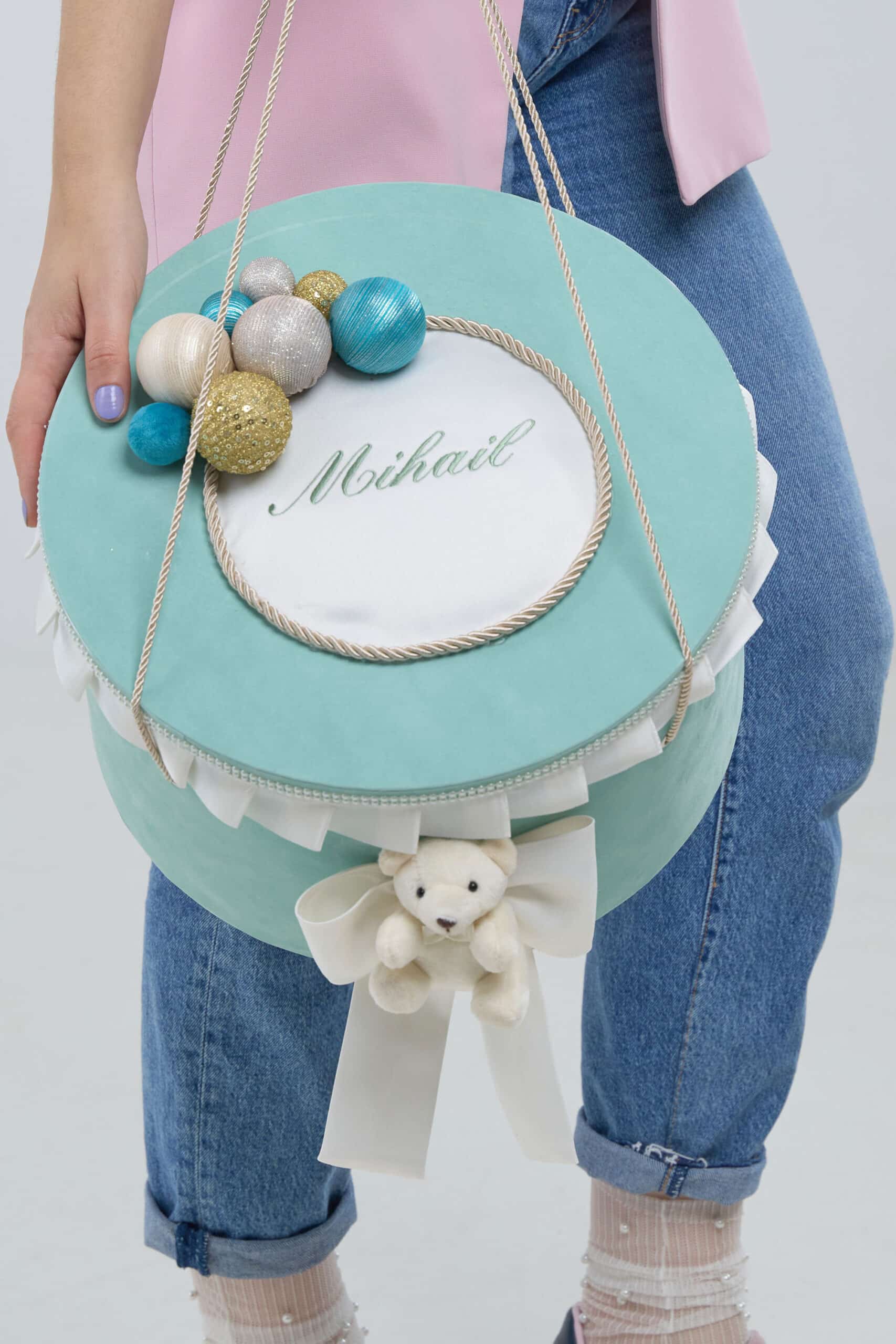 Cufăr Trusou - Ursuleț cu baloane pe Catifea – Mint 4 Cufăr Trusou - Ursuleț cu baloane pe Catifea – Mint - imagine 4