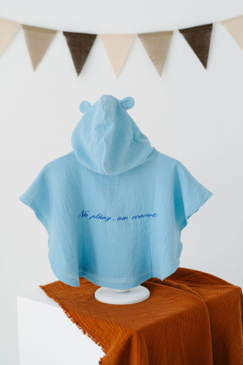 Poncho cu mesaj simpatic din muselină- Bleu - imagine 2