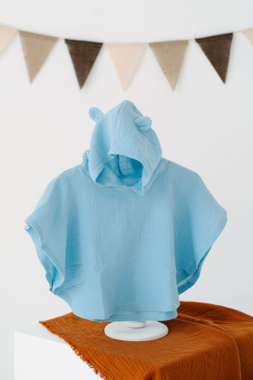 Poncho cu mesaj simpatic din muselină- Bleu - imagine 4