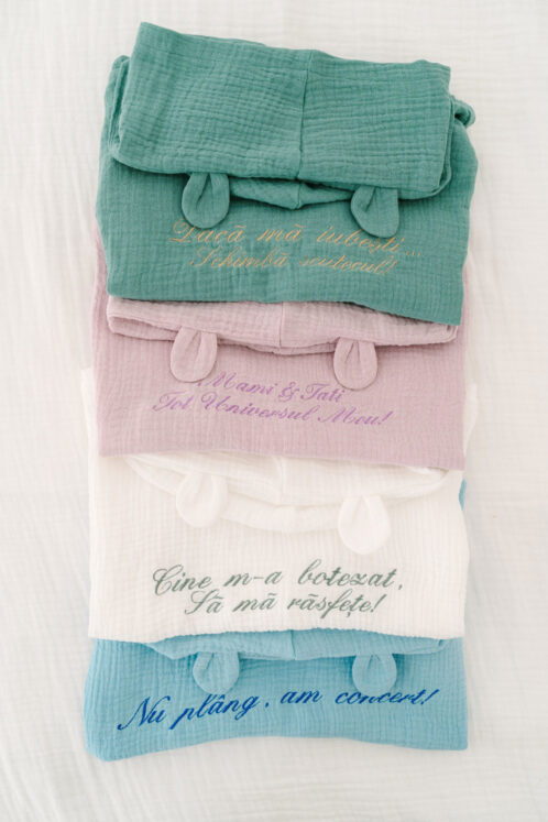Poncho cu mesaj simpatic din muselină- Roz-Vintage - imagine 3