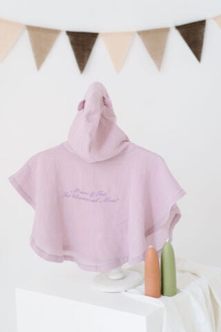 Poncho cu mesaj simpatic din muselină- Roz-Vintage