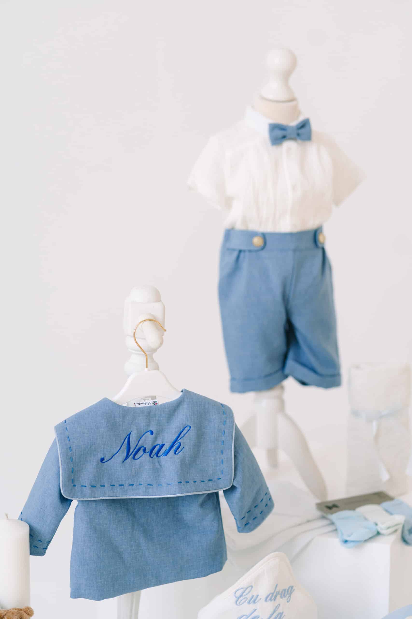 Set complet botez (trusou) - Noah - albastru 3 Set complet botez (trusou) - Noah - albastru - imagine 3