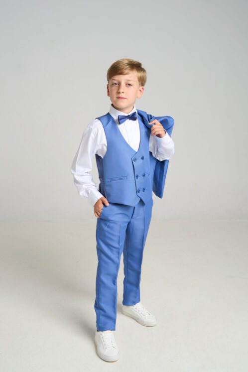 Set complet costum ceremonie băiat 6-12 ani – Albastru – 5 piese - imagine 3