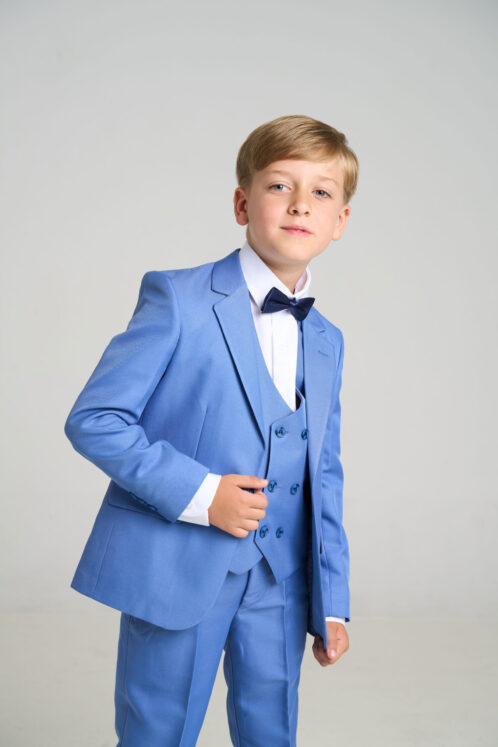 Set complet costum ceremonie băiat 6-12 ani – Albastru – 5 piese - imagine 2