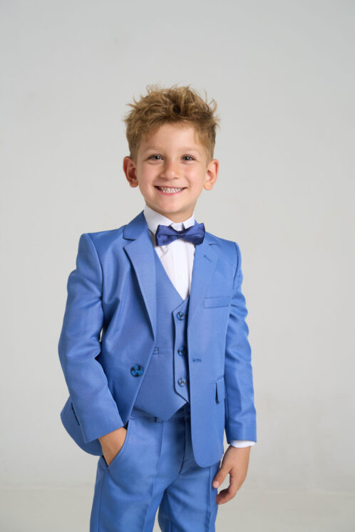 Set complet costum ceremonie băiat 3-6 ani – Albastru – 5 piese - imagine 2