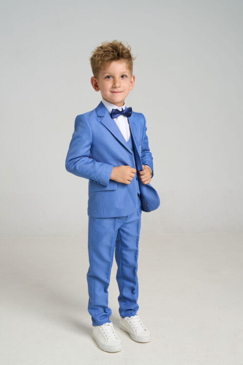 Set complet costum ceremonie băiat 3-6 ani – Albastru – 5 piese - imagine 3