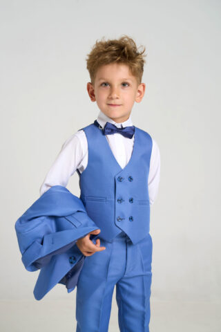 Set complet costum ceremonie băiat 3-6 ani – Albastru – 5 piese