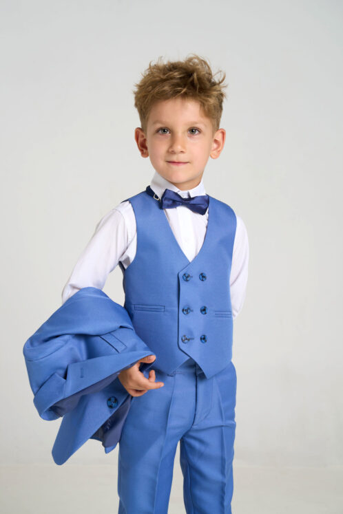 Set complet costum ceremonie băiat 3-6 ani – Albastru – 5 piese