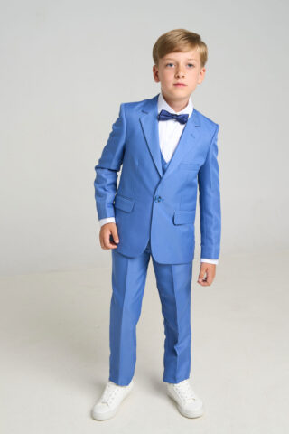 Set complet costum ceremonie băiat 6-12 ani – Albastru – 5 piese