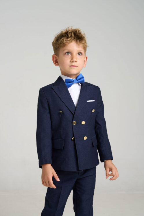 Set complet costum ceremonie băiat 3-6 ani – Navy – 5 piese - imagine 3