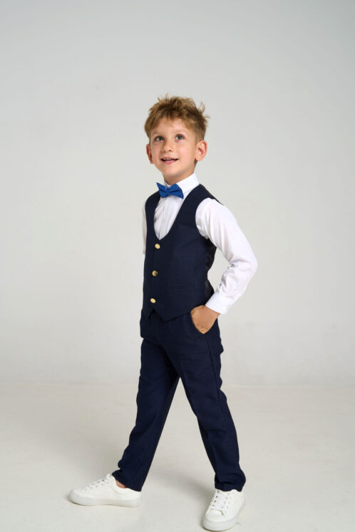 Set complet costum ceremonie băiat 3-6 ani – Navy – 5 piese - imagine 2