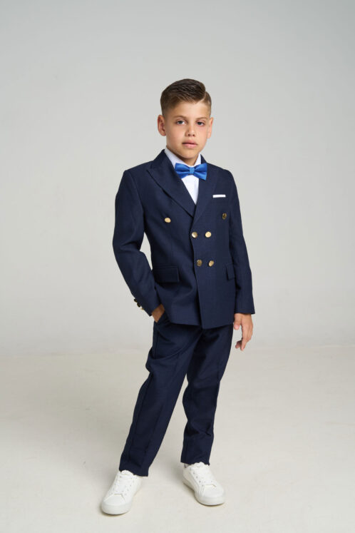Set complet costum ceremonie băiat 6-12 ani – Navy – 5 piese - imagine 2