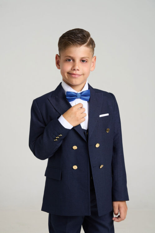 Set complet costum ceremonie băiat 6-12 ani – Navy – 5 piese - imagine 3