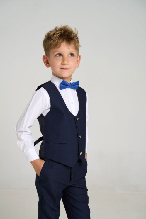 Set complet costum ceremonie băiat 3-6 ani – Navy – 5 piese - imagine 4