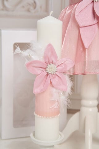 Lumânare botez A29 - Fleur - roz