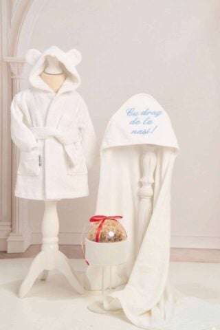 Set Complet Baita De A Doua Zi Prosop Capison Alb Scris Bleu