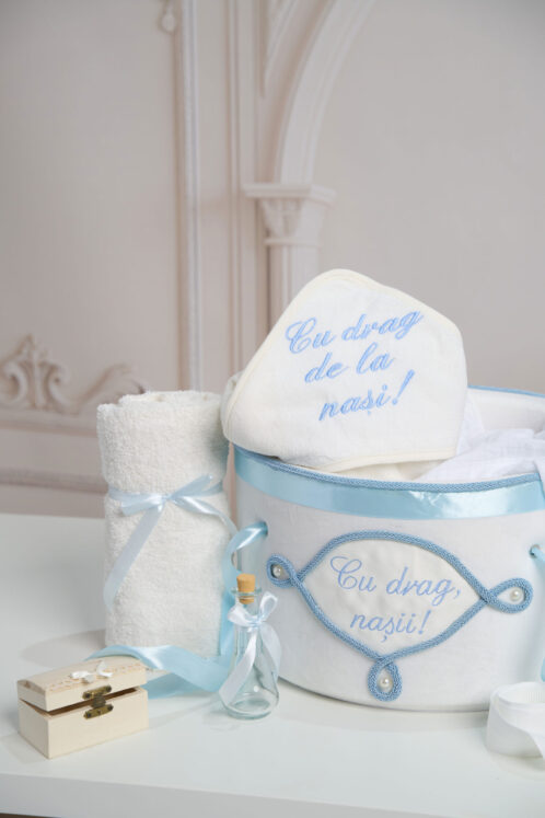 Pachet botez -20% REDUCERE – Cufăr buretat + Trusou PureBebe - bleu - imagine 2