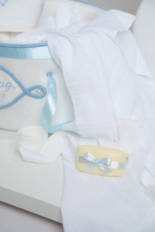 Pachet botez -20% REDUCERE – Cufăr buretat + Trusou PureBebe - bleu - imagine 4