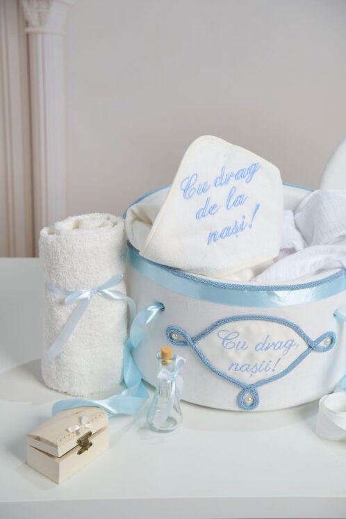 Pachet botez -20% REDUCERE – Cufăr buretat + Trusou PureBebe - bleu - imagine 5