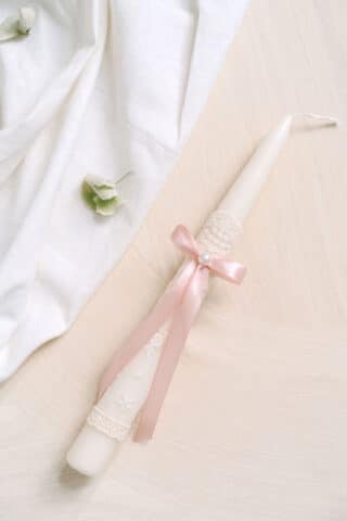 Lumânare stâlp MINI de botez - Roz Vintage