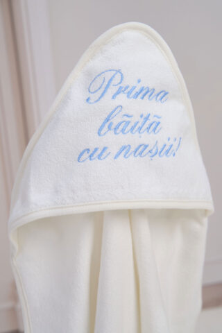 Prosop cu Capișon pentru bebeluși - Prima Băiță cu Nașii - bleu
