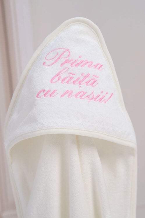 Prosop cu Capișon pentru bebeluși - Prima Băiță cu Nașii - roz