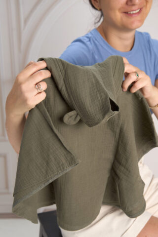Poncho cu mesaj simpatic din muselină- Kaki