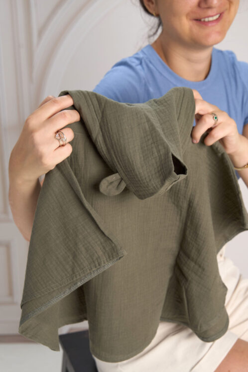 Poncho cu mesaj simpatic din muselină- Kaki