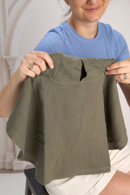 Poncho cu mesaj simpatic din muselină- Kaki - imagine 3
