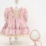 Rochiță botez Rază de Borangic - roz pudră (mânecă lungă)