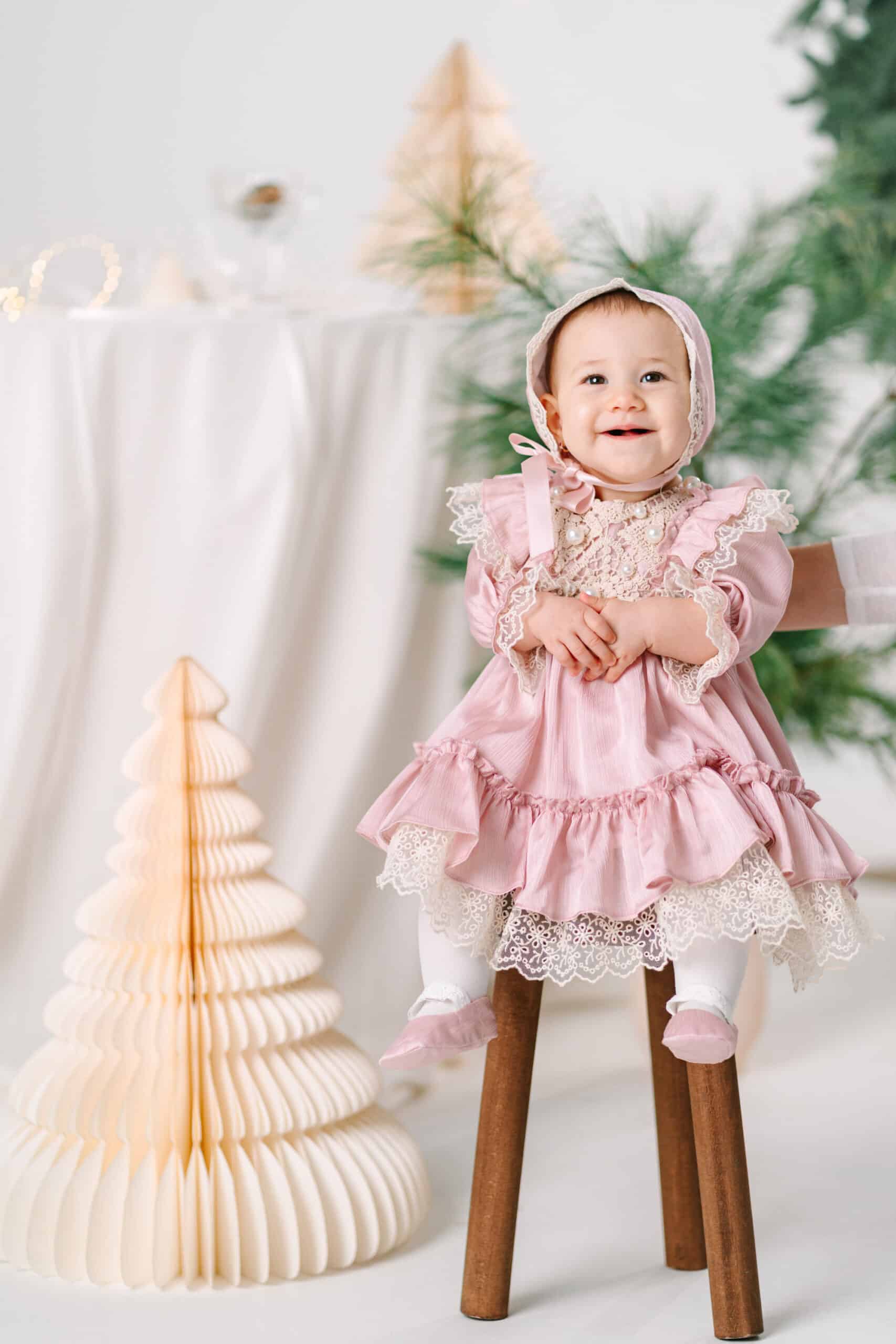 Rochiță botez Rază de Borangic - roz pudră (mânecă lungă) 3 Rochiță botez Rază de Borangic - roz pudră (mânecă lungă) - imagine 3