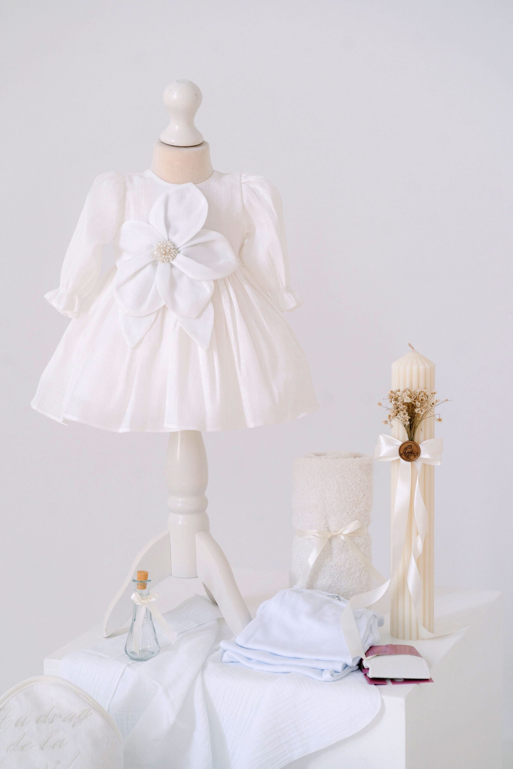 Set complet botez (trusou) - Fleur - ivoire (mânecă lungă) 2 Set complet botez (trusou) - Fleur - ivoire (mânecă lungă) - imagine 2