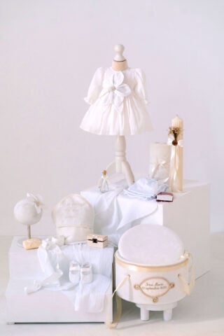 Set complet botez (trusou) - Fleur - ivoire (mânecă lungă)