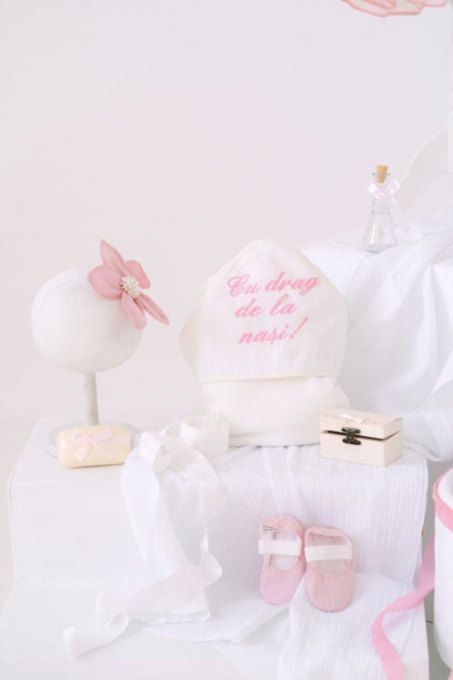 Set complet botez (trusou) - Fleur - roz (mânecă lungă) - imagine 2