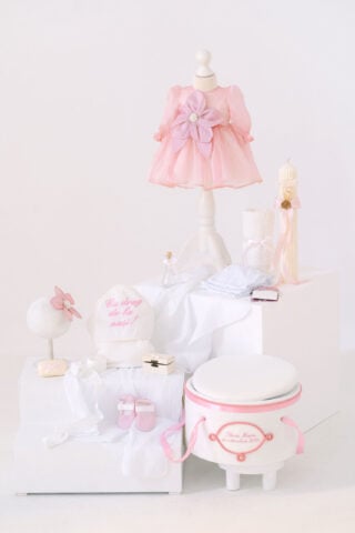 Set complet botez (trusou) - Fleur - roz (mânecă lungă)