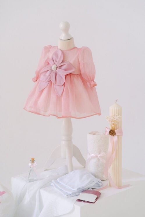 Set complet botez (trusou) - Fleur - roz (mânecă lungă) - imagine 4