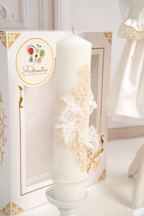 Set Celeste mânecă lungă + Trusou + Lumânare - ivoire - imagine 8