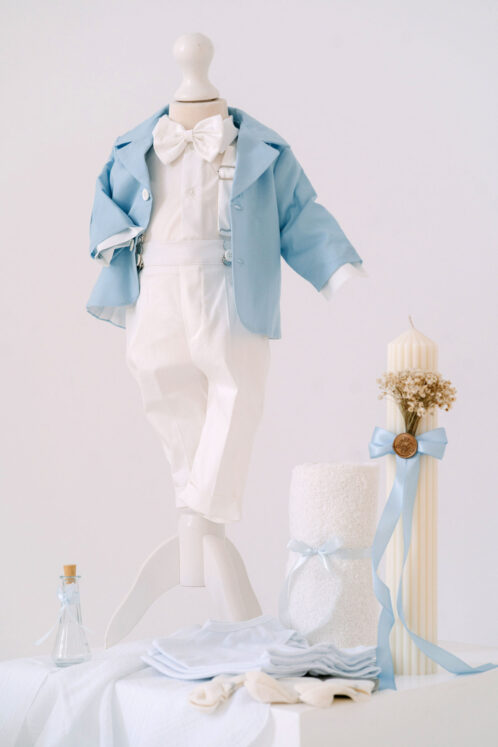 Set complet botez (trusou) - Romeo - bleu ciel - imagine 3