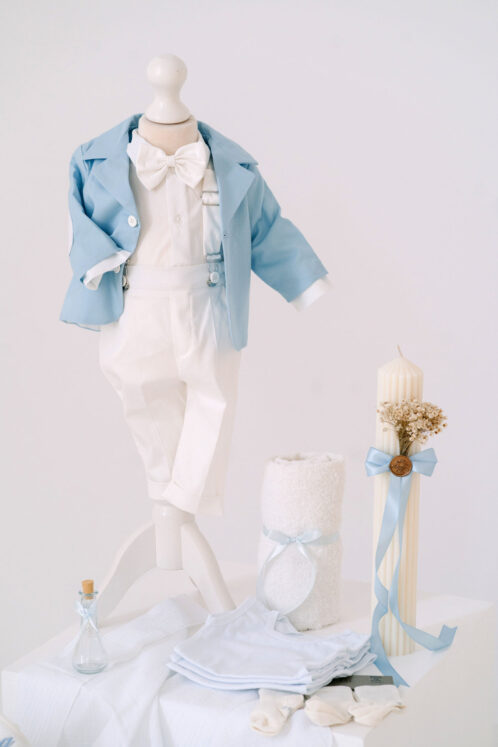 Set complet botez (trusou) - Romeo - bleu ciel - imagine 5