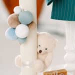 Lumânare Botez A31 - Ceară Naturală Fagure cu Ursuleț și Baloane - Alb ivoire