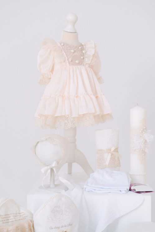 Set complet botez (trusou) - Rază de Borangic - grej (mânecă lungă) - imagine 3