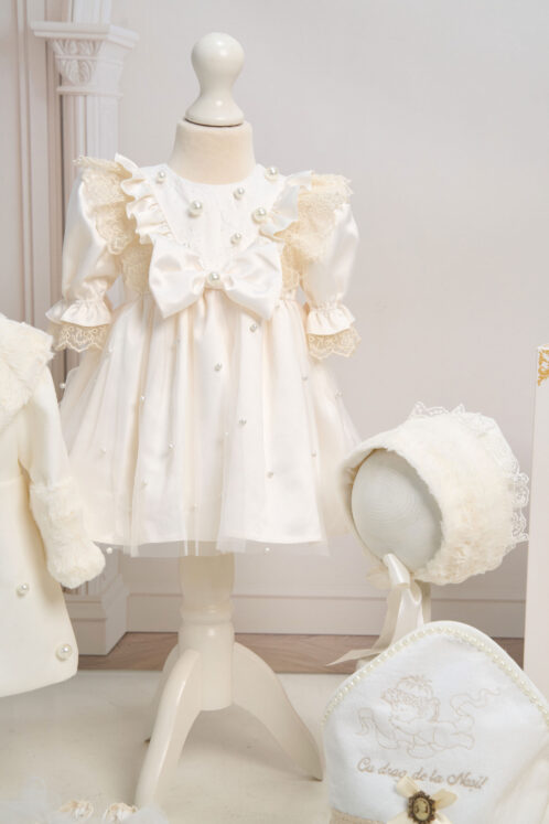 Set botez Celeste și palton Anne + Trusou + Lumânare - ivoire - imagine 4