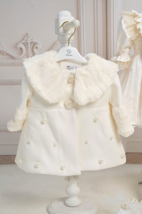 Set botez Celeste și palton Anne + Trusou + Lumânare - ivoire - imagine 3