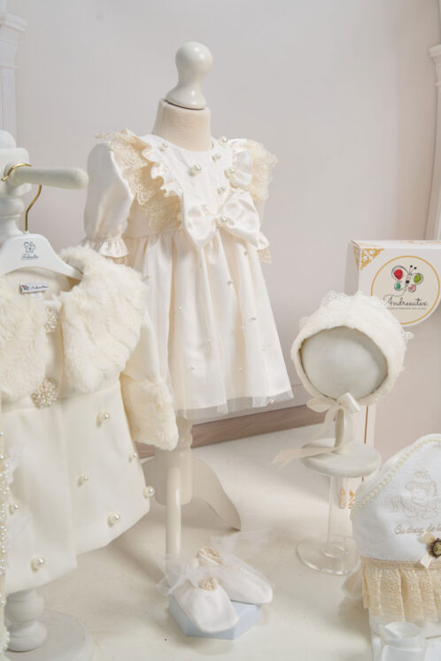 Set botez Celeste și palton Anne + Trusou + Lumânare - ivoire - imagine 9