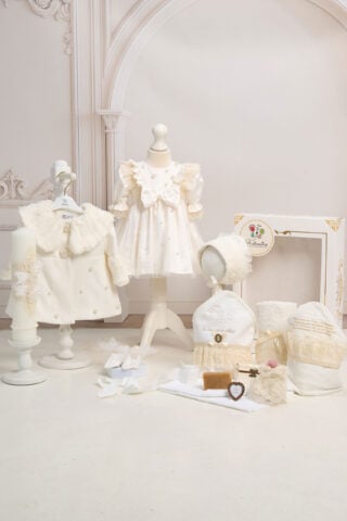 Set botez Celeste și palton Anne + Trusou + Lumânare - ivoire