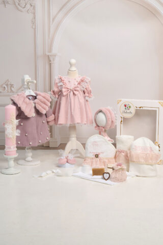 Set botez Celeste și palton Anne + Trusou + Lumânare - roz