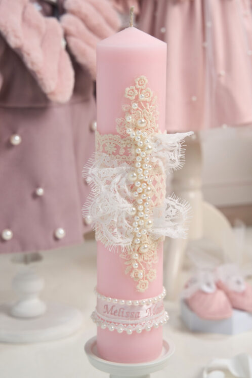 Set botez Celeste și palton Anne + Trusou + Lumânare - roz - imagine 6